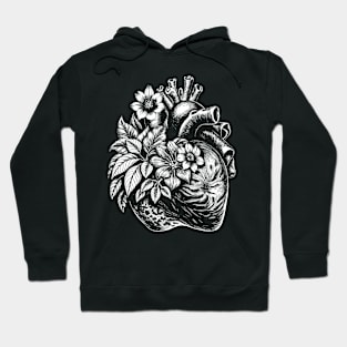 Heart with flowers art in linear style Hoodie